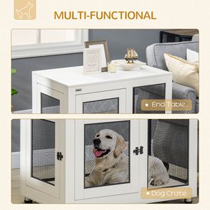 37\" White Rectangle Dog <b>Crate</b> Furniture Water-Resistant Cushion & Double Doors End Table for Large Villa Dogs - Product Image 5