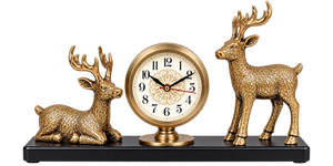 Reloj de Metal de Lujo con Figuras de Dos Ciervos, Acabado Bronce Antiguo, Reloj Decorativo de Mesa para Sala de Estar, Oficina o Estante - Product Image 2