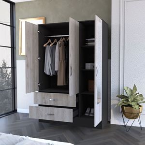 Rock nero 2 cassetti piccolo armadio Wengue e grigio chiaro con porta a specchio elegante Design guardaroba - Product Image 2