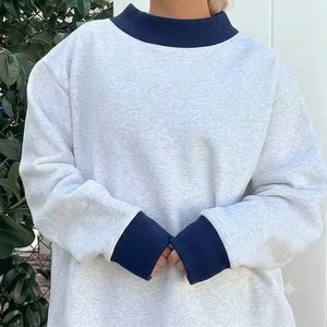 Sudadera Oversize de Cuello Alto para Mujer, Color Sólido, Mezcla de Algodón, Tejido de Punto, Manga Larga, Corte Regular, Estilo Casual Urbano para Otoño - Product Image 1