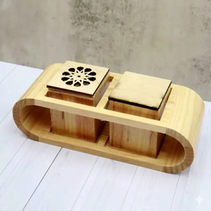 Ensemble brûleur d'encens en bois avec double compartiment, support aromatique en bambou fait main, design moderne pour la décoration intérieure, utilisation toute saison - Product Image 1