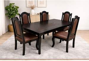 Juego de Mesa y Sillas de Comedor de Alta Calidad, Estilo Moderno, Tapizado en Cuero Genuino, con Estructura de Madera Sólida Natural - Product Image 3