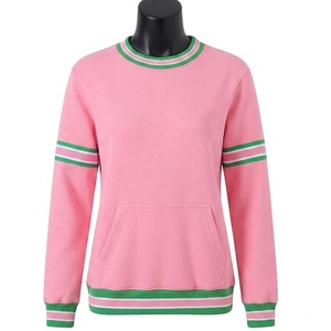 Sudadera Rosa de Cuello Redondo para Mujer, con Rayas Verdes y Blancas, Manga Larga, Tejida en Algodón, Estilo Casual - Product Image 1