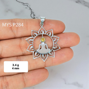Pendentif et breloque artisanaux en argent et citrine naturelle, motif bouddhiste, design fait main, bijoux en gros - Product Image 2