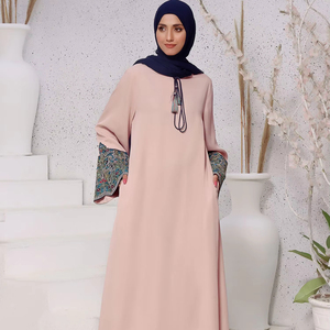 Muslim Fashion Hijabis Modest Casual Chiffon Maxi Dresses Women <b>Printed</b> Lantern Sleeve High Waist Pleated Abaya Robes Loose Eid - Product Image 2