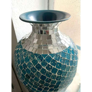 Florero de mosaico, diseño plateado, decoración del hogar, acabado, decoración interior de lujo para el hogar, oficina y Hotel de Royal Decore Mart - Product Image 2