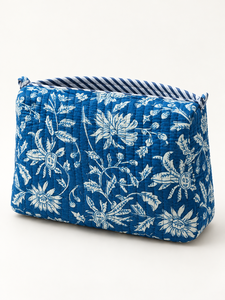 Bolsa de Cosméticos Acolchada de Algodón Impermeable Ecológica con Estampado de Borlas Azul Índigo, Bolsa con Cierre, Estuche de Maquillaje Bohemio para Viaje - Product Image 3