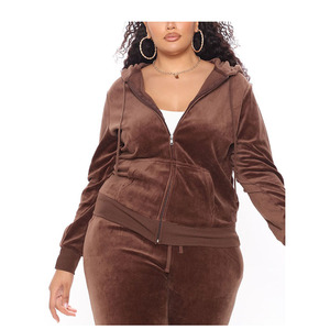 Women Hooded Tracksuit <b>Set</b> Solid Brown Full Sleeve Zipper <b>Jogger</b> Pants <b>Plus</b> <b>Size</b> Casual Autumn Wear 100 Polyester - Product Image 6