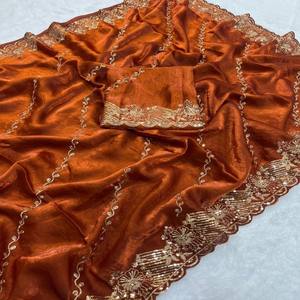 VASTRA COTTAGE Saree de seda espesa con bordado de lentejuelas y Zari, blusa bordada, Saree de diseñador festivo - Product Image 3