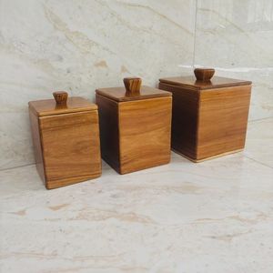 Wooden Square Eco-Friendly Multifunction Food Storage Jar Lid Airtight Moisture Proof Kitchen Container <b>Sugar</b> Spices Handcrafted - Product Image 6