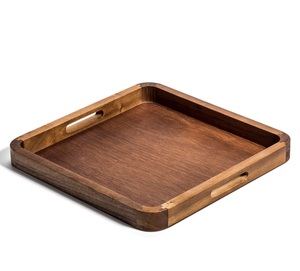 Bandeja de Servir Cuadrada de Madera de Acacia Pulida Hecha a Mano, de Grado Comercial, de 14 Pulgadas, con Esquinas Redondeadas y Lisas para Uso con Alimentos - Product Image 3