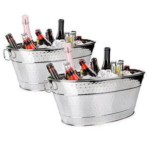 Wholesale Hammered Stainless Steel Ice Bucket Large Oval Wine Beer Beverage Tub <b>Drinks</b> Cooler with Handles for Party Catering - Product Image 1