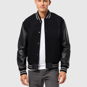 Veste de baseball universitaire personnalisée avec logo, en laine pour hommes, veste varsity courte noire, fabricants avec service OEM en gros - Product Image 1