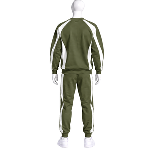 Ensemble de survêtement vert olive unisexe, sweat-shirt à col rond et pantalon de jogging, bande latérale contrastée, tenue décontractée pour le sport et l'entraînement - Product Image 2