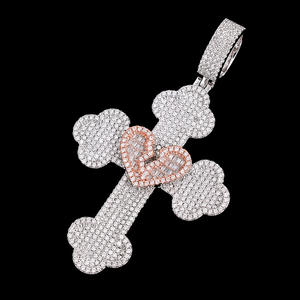 Beautiful Design White Gold Moissanite Diamond Cross Pendant Hip Hop Broken Heart Cut Design and <b>Rope</b> <b>Chain</b> Man's Jewelry - Product Image 4