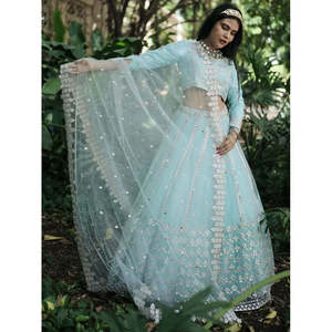 Lehenga Choli para Dama de Honor en Elegante Azul Cielo con Red de Lentejuelas - Product Image 5