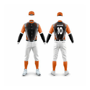 Ensemble uniforme de baseball personnalisé PITCHER INTERNATIONAL pour hommes – Maillot, pantalon et casquette imprimés par transfert thermique, sans coutures, orange et noir - Product Image 1