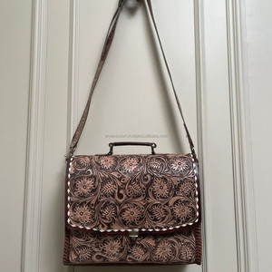 Nuevos bolsos de maletín Buck Stitch de cuero occidental, bolsos de trabajo de cuero genuino para mujer, bolsos cruzados para ordenador portátil ocultos - Product Image 4