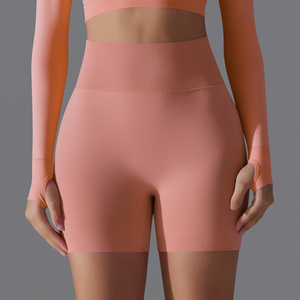 High Waisted Pink Knitted Biker Shorts Breathable <b>Elastic</b> <b>Waist</b> Regular Compression for Stone Wash Women's Shorts - Product Image 5