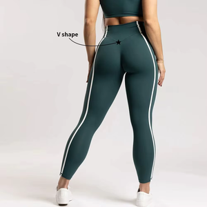 Leggings de yoga de cintura alta con franja lateral y diseño en V para realzar los glúteos, pantalones de entrenamiento sin costuras de longitud completa para mujer - Product Image 1