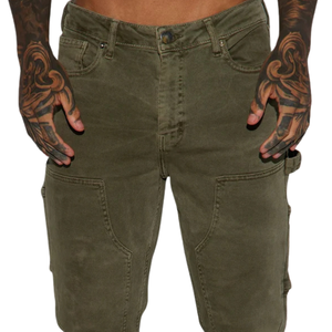 Pantalones Cargo para Hombre, Color Verde Oliva, Sólidos, Transpirables, Ropa de Trabajo, Multibolsillos, Corte Recto, Estilo Casual Urbano, Algodón, Estilo Vintage - Product Image 3