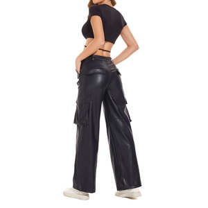 Jean slim taille mi-haute en cuir véritable noir pour femme, effet push-up, idéal pour l'hiver - Product Image 1