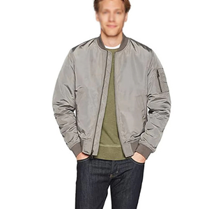 <b>Men's</b> <b>Khaki</b> Cotton Bomber Jacket Stand Collar Zipper Closure Casual Regular Fit Solid Color Winter OEM Service Windproof - Product Image 3