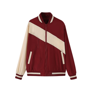 Chaqueta Bomber Omega Retro con Rayas Diagonales Color Granate, Cierre Completo, Impermeable, Estilo Urbano, Cuello y Puños Acanalados, Tallas Grandes - Product Image 2