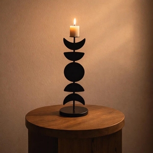 Moradabad Art Metal Ware Geometric Iron <b>Candlestick</b> <b>Holder</b> Moon Phase Design <b>Black</b> Metal Handmade Eco-friendly Powder Coated - Product Image 2