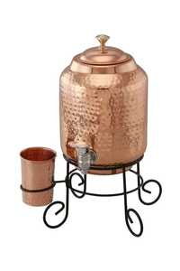 Premium Paisley Printed Copper Water Dispenser with Iron Stand and Matching Cup Set Healthy Ayurvedic Water <b>Storage</b> Container - Product Image 2