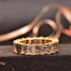 Anillo de Eternidad Vintage de Cuarzo Rutilado Negro Certificado por IGI, Plata de Ley 925, Chapado en Oro de 14K, Anillo de Boda para Mujer, Regalo Festivo - Product Image 6