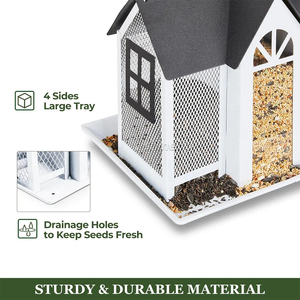 ที่ให้อาหารนกเหล็กดีไซน์หรูหราทันสมัย ป้องกันกระรอกได้สามชั้น แบบแขวน ทำจากตาข่ายโลหะ สำหรับนกป่า ทนทาน ป้องกันสภาพอากาศ เหมาะสำหรับสวนกลางแจ้ง - Product Image 5