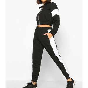 Women 2 Piece <b>Pink</b> Crop <b>Hoodie</b> Jogger Set Fleece Tracksuit High Waist Sweatpants Matching Outfit - Product Image 1