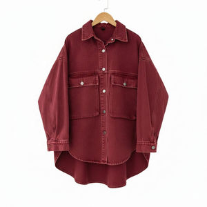 Veste en jean unisexe oversize vintage patchwork à manches longues, style streetwear, effet usé, bleu, pour la vente en gros - Product Image 6