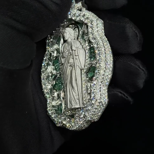 Pendentif religieux Jésus en argent S925 avec diamant VVS taille brillant couleur D, cultivé en laboratoire, certifié IGI, bijoux fins unisexes - Product Image 3