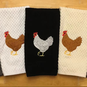 Paño de cocina bordado con diseño de gallina, tejido gofrado, de algodón de rizo, toalla de mano, en colores blanco, marfil, marrón claro, gris, marrón oscuro, negro, rosa, verde, azul - Product Image 1