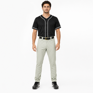 Unisex Baseball Uniform Black Jersey White Pinstripe Pants Breathable Moisture Wicking Polyester Short Sleeve - Product Image 1