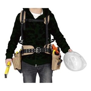 Heavy Duty <b>Tool</b> <b>Belt</b> with Multiple Pockets and Adjustable Straps for Construction Workers Tan Color Durable Waist Bag - Product Image 3