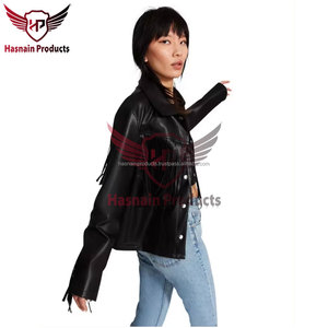 Customizable Women's Western Style Fringe <b>Leather</b> <b>Jacket</b> XL Size Fabric Coat with Cotton Filling Personalized Christmas Gift - Product Image 3