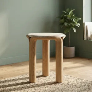 Modern Solid Wood Side <b>Table</b> With White Marble Top Handmade Round Three Leg Accent <b>End</b> <b>Table</b> for Living Room Decor - Product Image 6