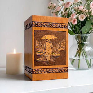 Handcrafted Wooden Urn <b>Box</b> | Rainy Walk <b>Memorial</b> Engraved Ashes Container Funeral <b>Memorial</b> Keepsake by AYAANS - Product Image 1