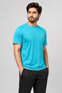 T-shirt à manches courtes pour homme Euro, séchage rapide, coupe ample, col rond, imprimé lettres, vêtement décontracté, 100% coton et élasthanne, sportif - Product Image 2