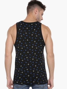 Camiseta sin mangas estampada para hombre, cuello redondo, informal, de punto, negra con diseño de patrón azul - Product Image 5
