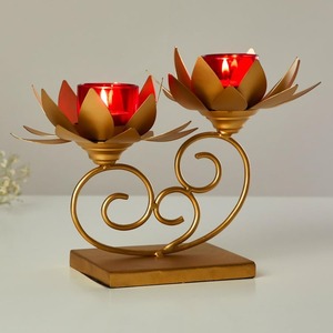 Gold Brass 3 Arm Tea <b>Light</b> Holder Candelabra Ginkgo <b>Leaf</b> Metal Candlestick with Glass Cups for Home Decor - Product Image 3
