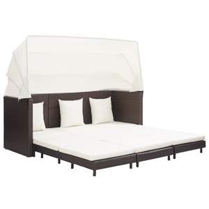 Sofá Cama de Jardín de Ratán PE Marrón y Blanco Crema con Acero con Recubrimiento en Polvo - Product Image 1