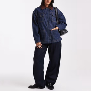 Veste en jean oversize pour femme, design tendance, bleu marine délavé, vêtement d'extérieur décontracté pour tous les jours - Product Image 6