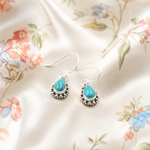 Natural Turquoise Teardrop <b>Dangle</b> <b>Earrings</b> 925 Sterling <b>Silver</b> Rose Gold Yellow Gold Plated Gemstone Handmade Jewelry Gift Wife - Product Image 1