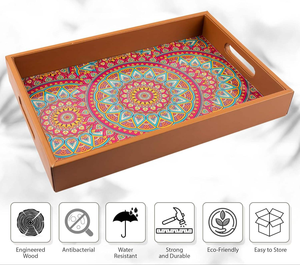 Bandeja de Madera MDF Hecha a Mano de 10 x 15 Pulgadas con 4 Posavasos Gratis, Bandeja Decorativa Pintada a Mano - Product Image 5
