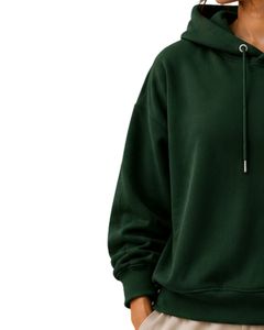 Sweat-shirt à capuche surdimensionné pour femme vert foncé, imprimé floral, en molleton de coton, manches longues, style décontracté streetwear - Product Image 3