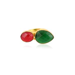 Anillo Clásico de Dos Piedras Nano Garnet Hydro y Green Hydro, Hecho a Mano, de Latón Chapado en Oro, Joyería con Piedras Preciosas para Mujer - Product Image 1